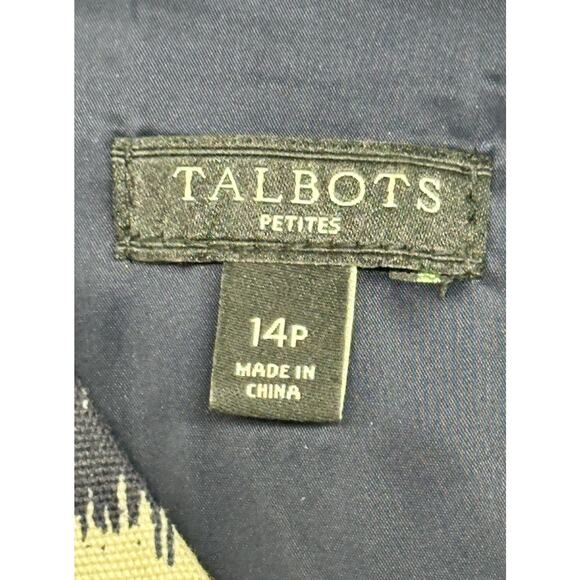 Talbots Womens Dress 14 P Blue Cream Ikat Print Lined Sleeveless Sheath Stretch - Picture 3 of 12
